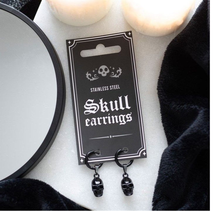Black Stainless Steel Skull Earrings