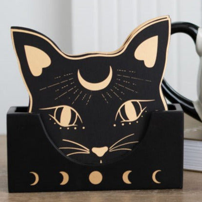 Mystic Mog Cat Face Coaster Set
