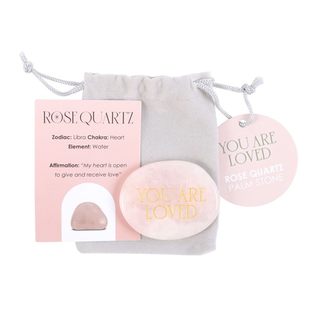 'You Are Loved' Rose Quartz Crystal Palm Stone