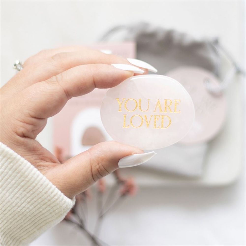 'You Are Loved' Rose Quartz Crystal Palm Stone