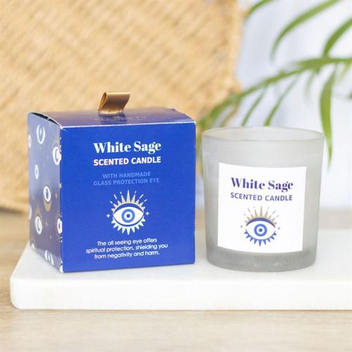 All Seeing Eye White Sage & Sodalite Crystal Infused Protection Candle