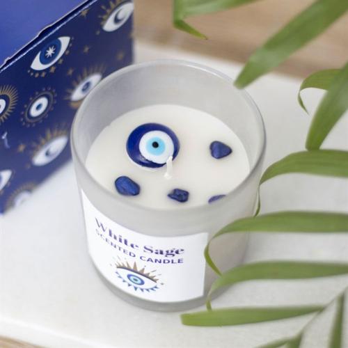All Seeing Eye White Sage & Sodalite Crystal Infused Protection Candle
