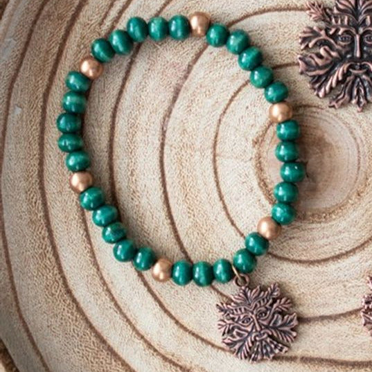 Green Man Wooden Charm Bracelet
