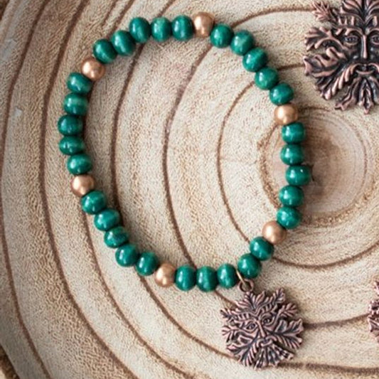 Green Man Wooden Charm Bracelet