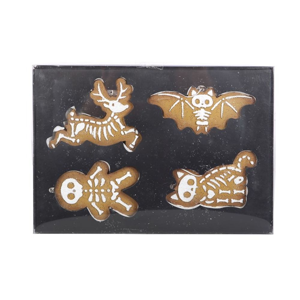 Set of 4 Gingerbread Skeleton Christmas Cookie Ornaments