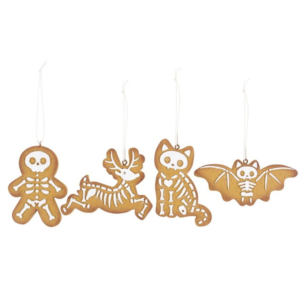 Set of 4 Gingerbread Skeleton Christmas Cookie Ornaments